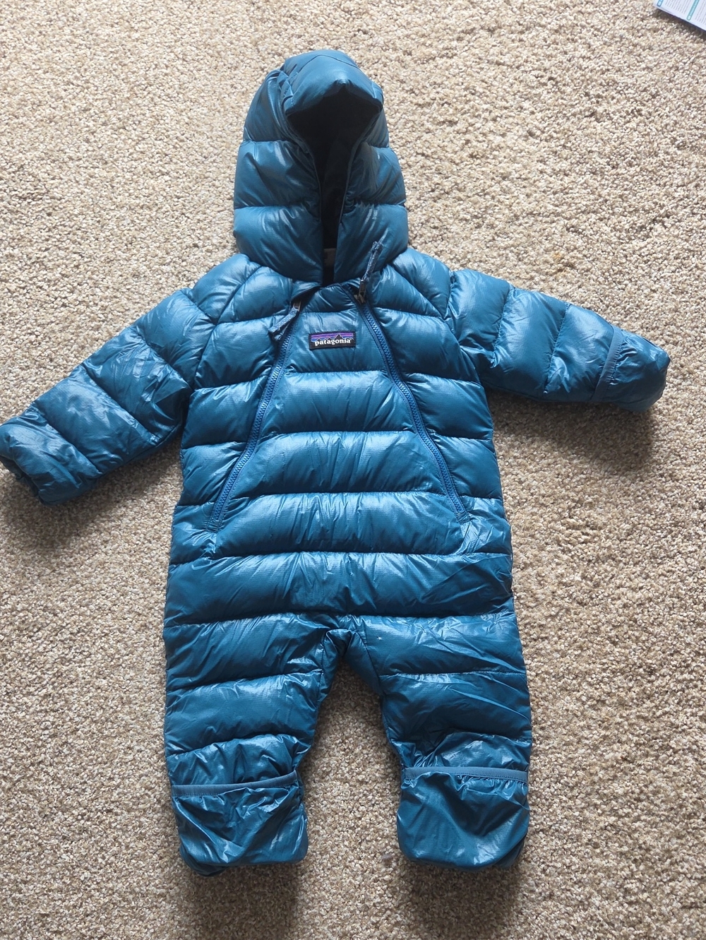 Patagonia Teal Blue Infant Down Snowsuit